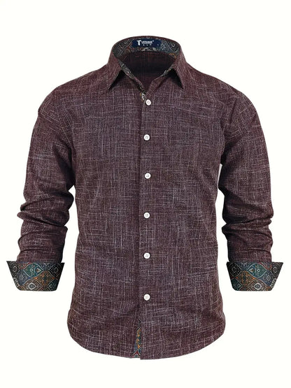 Camisa de Manga Larga con Cierre de Botones y Detalles Contrastantes para Hombre | Ideal para Uso Diario y Contextos Formales