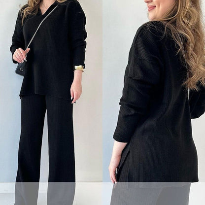 Conjunto Lounge de Dos Piezas con Top y Pantalón de Pierna Ancha para Mujer | Ideal para Uso Diario Informal