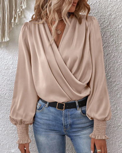 Blusa Con Encolure En V Y Corte Ajustado Para Mujer | Ideal Para Uso Profesional E Informal