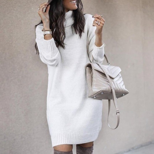 Vestido De Punto Con Cuello Alto Y Largo A La Rodilla Para Mujer | Ideal Para Otoño E Invierno