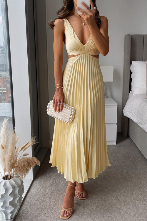 Vestido Midi Con Estructura Plisada Y Detalles Recortados Para Mujer | Ideal Para Uso Diario Y Ocasiones