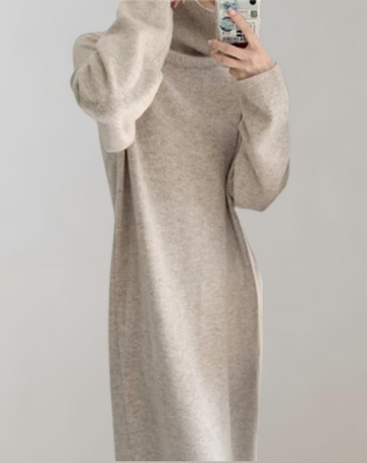 Vestido Tipo Jersey Con Cuello Alto Y Manga Larga Para Mujer | Ideal Para Invierno