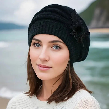 Boina De Punto Con Aplique Floral Para Mujer | Ideal Para Temporada Fría