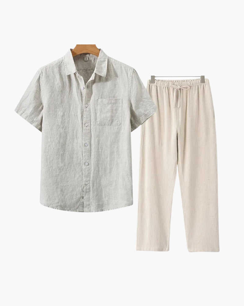 Conjunto De Dos Piezas Para Hombre Con Camisa De Manga Corta Y Pantalón | Uso Diario Verano