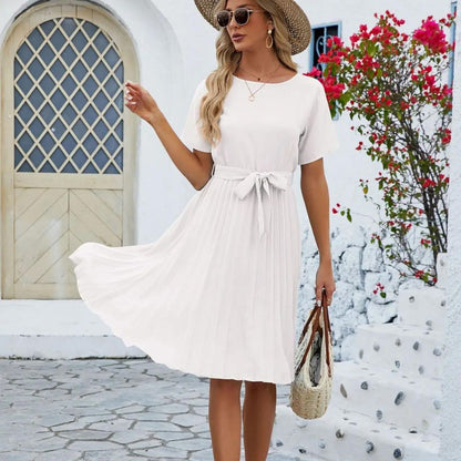 Vestido Midi con Falda Plisada y Cinturón Ajustable para Mujer | Ideal para Entornos Profesionales o Eventos