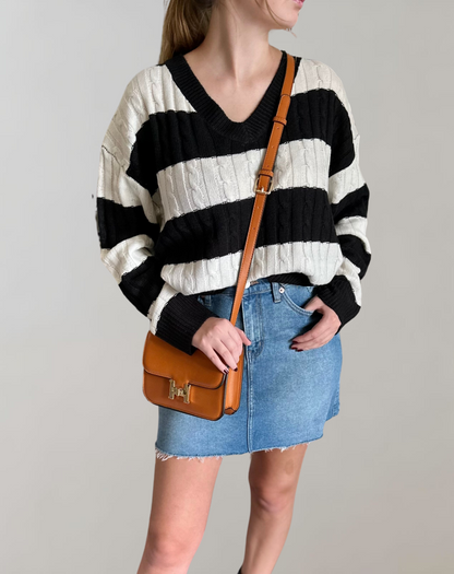 Jersey De Punto Con Rayas Y Cuello En V Para Mujer | Ideal Para Invierno