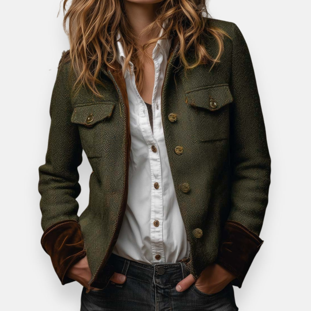 Blazer Con Cierre De Botones Y Motivo Chevron Para Mujer| Ideal Para Uso Diario O Entornos Formales