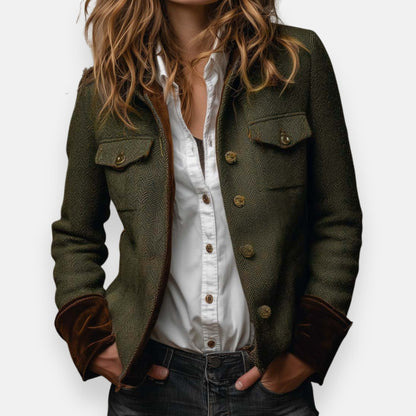 Blazer Con Cierre De Botones Y Motivo Chevron Para Mujer| Ideal Para Uso Diario O Entornos Formales