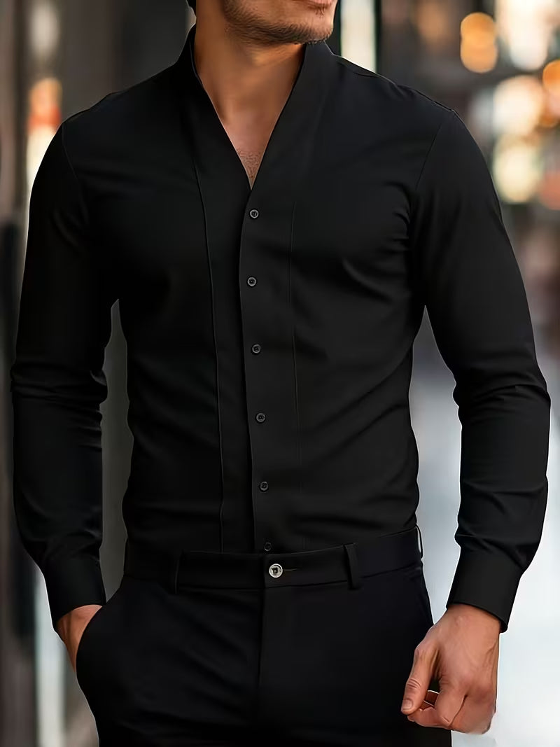 Camisa Con Cierre De Botones Y Corte Ajustado Para Hombre | Ideal Para Uso Diario Y Entornos Profesionales