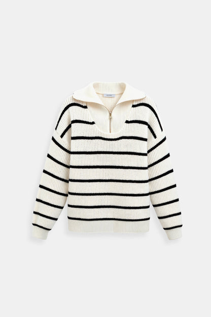 Jersey De Punto Con Rayas Y Cuello Con Cremallera Para Mujer | Ideal Para Uso Diario Y Entretiempo