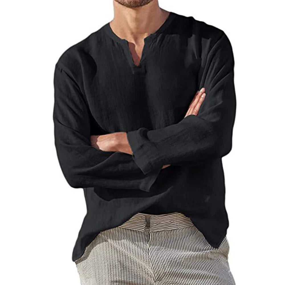 Camisa De Manga Larga Con Cuello En V Para Hombres | Ideal Para Uso Diario En Temporadas Intermedias