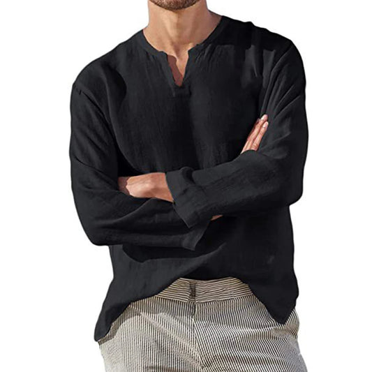 Camisa De Manga Larga Con Cuello En V Para Hombres | Ideal Para Uso Diario En Temporadas Intermedias