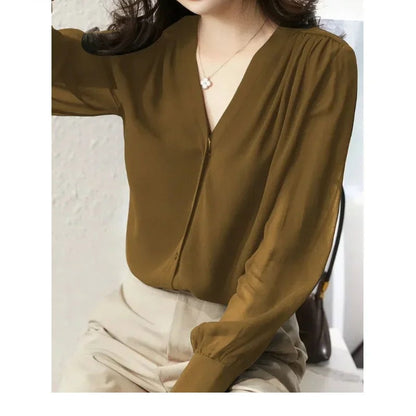 Blusa Con Manches Largas Y Detalles Ondulados Para Mujer | Ideal Para Uso Diario O Profesional