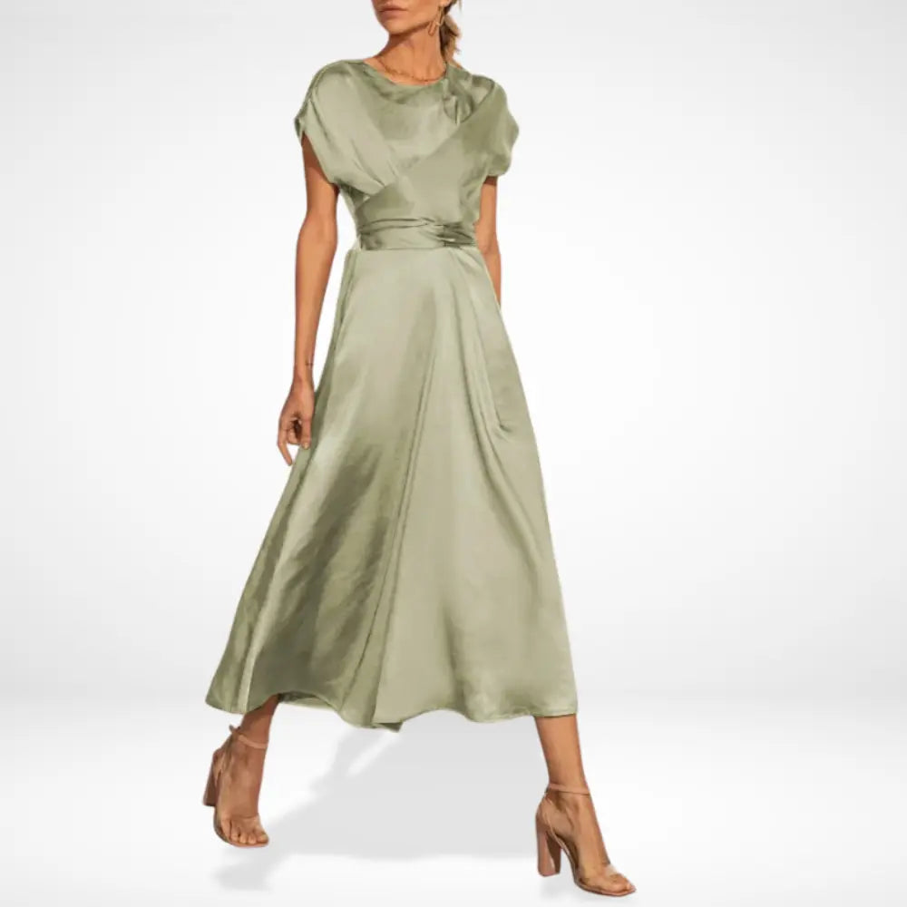 Vestido Midi Con Detalles Draped Y Cinturón Integrado Para Mujer | Ideal Para Eventos Formales
