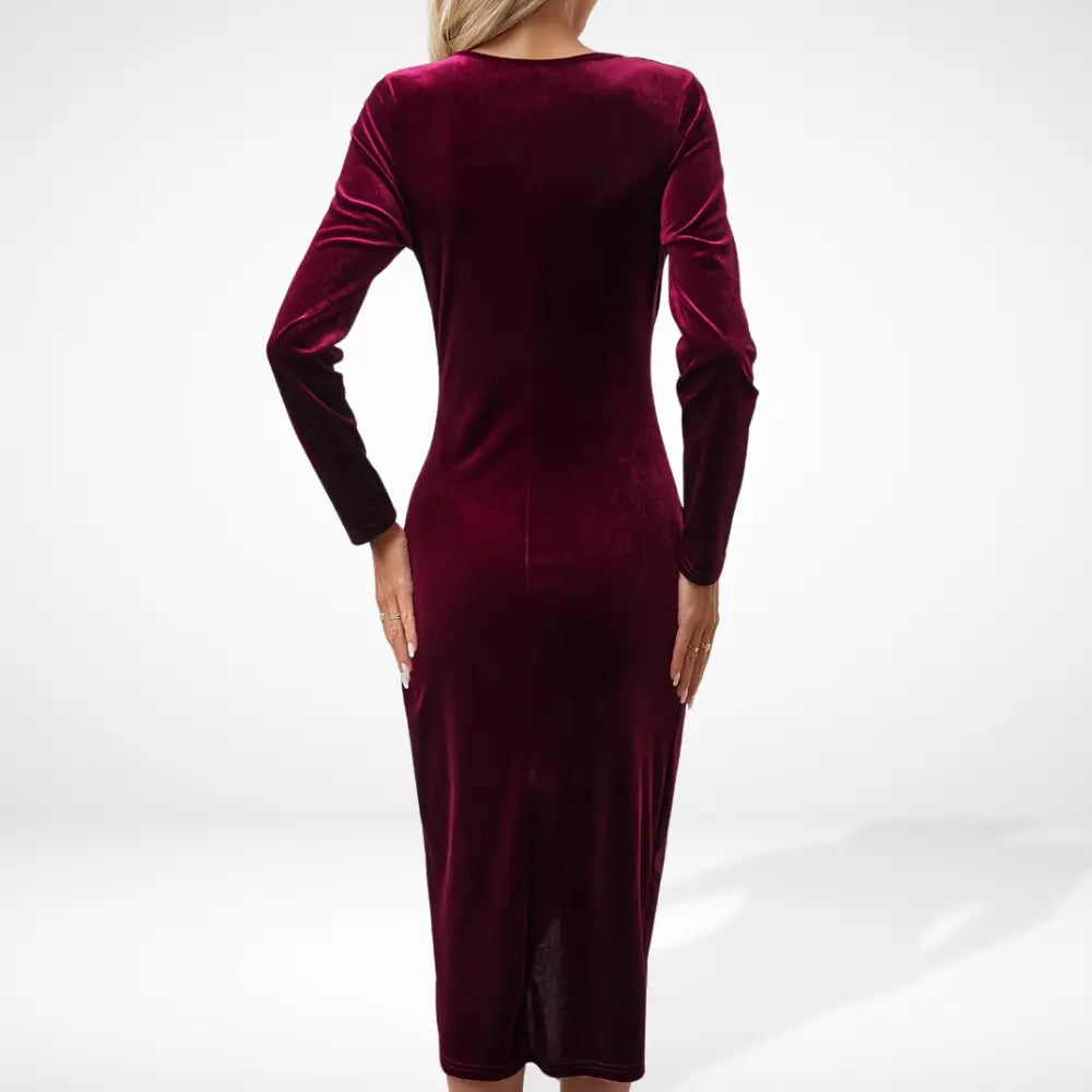 Vestido Midi Cruzado con Efecto Drapé y Manga Larga Para Mujer | Ideal Para Salidas Planificadas y Eventos Nocturnos