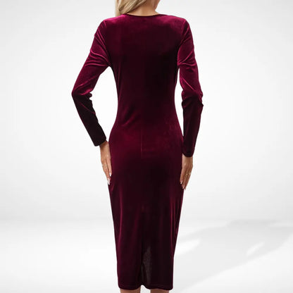 Vestido Midi Cruzado con Efecto Drapé y Manga Larga Para Mujer | Ideal Para Salidas Planificadas y Eventos Nocturnos