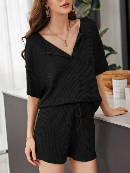 Conjunto De Dos Piezas Con Camiseta De Manga Corta Y Short Con Cintura Elástica Para Mujer | Ideal Para Uso Diario Y Descanso