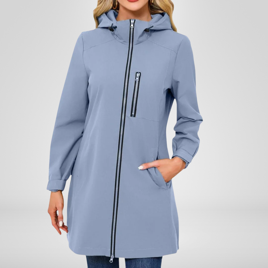 Chaqueta Larga con Capucha Integrada para Mujer | Ideal para Entretiempo y Días Húmedos