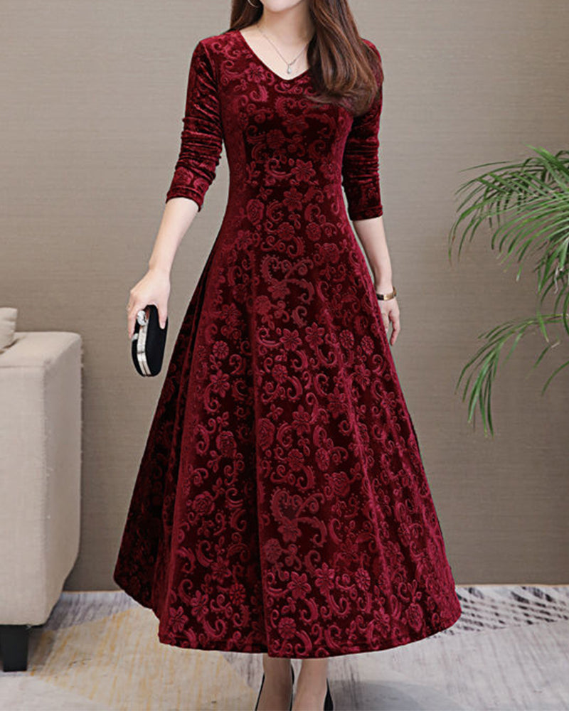 Vestido con Mangas 3/4 y Motivo Integral para Mujer | Ideal para Trabajo y Eventos