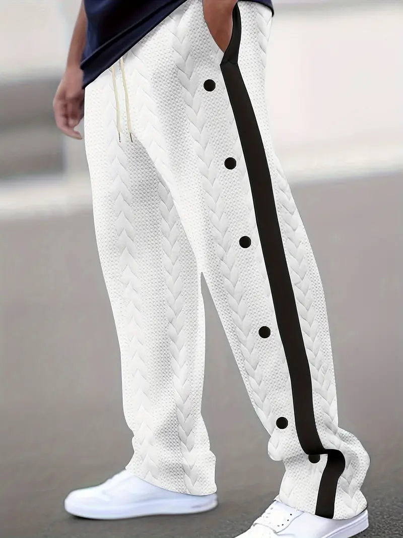 Pantalón de Corte Amplio con Botones Laterales y Cintura Elástica para Hombre | Ideal para Uso Diario
