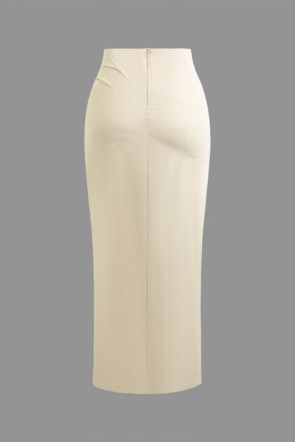 Falda Midi de Talle Alto con Drapé Frontal y Fenda Lateral para Mujer | Ideal para Uso Diario o Eventos Planificados
