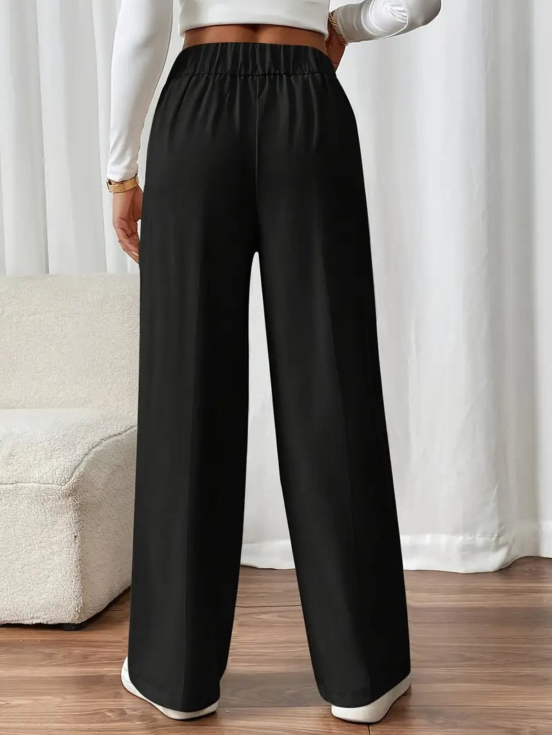 Pantalón De Corte Amplio Con Cintura Elástica Y Bolsillos Laterales Para Mujer | Ideal Para Uso Diario