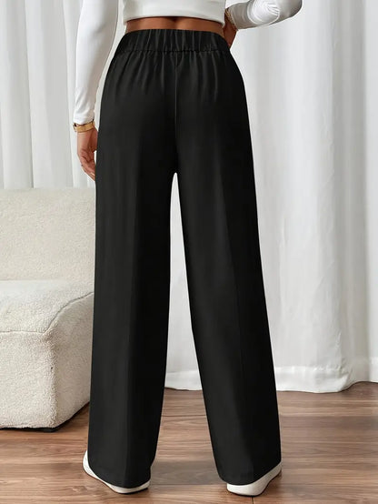 Pantalón De Corte Amplio Con Cintura Elástica Y Bolsillos Laterales Para Mujer | Ideal Para Uso Diario