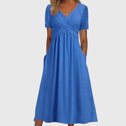 Vestido Midi Con Corte Fluido Y Escote En V Para Mujer | Ideal Para Días Cálidos Y Uso Diario