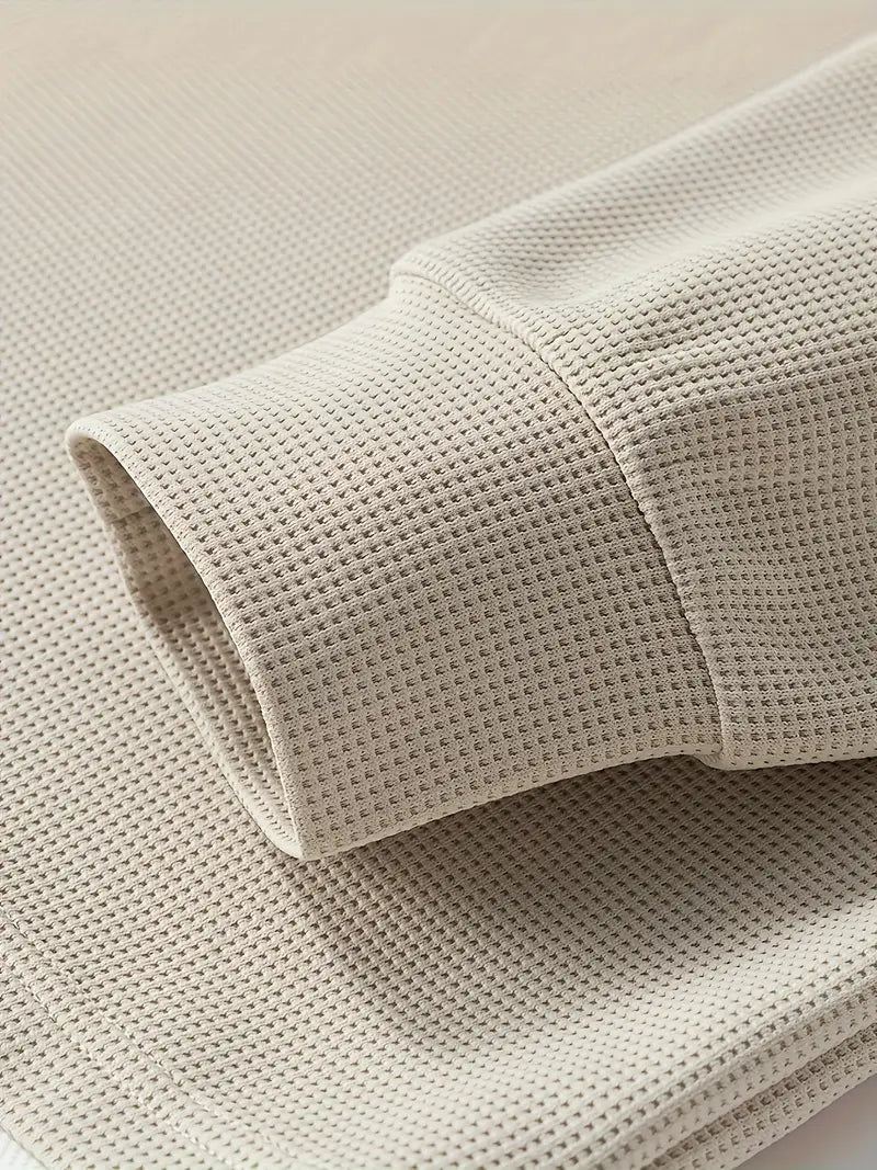Camiseta Henley de Manga Larga con Textura de Patrón Tipo Panal para Hombre | Ideal para Uso Diario