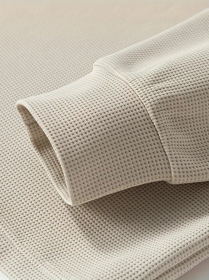 Camiseta Henley de Manga Larga con Textura de Patrón Tipo Panal para Hombre | Ideal para Uso Diario