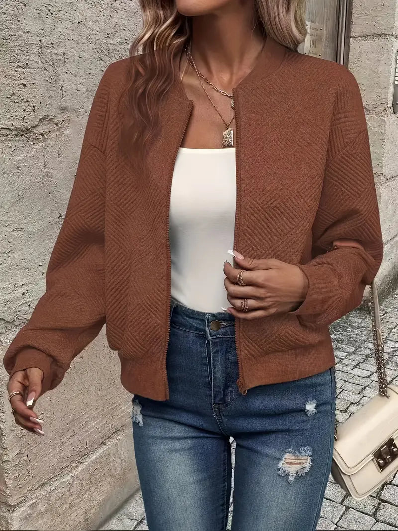 Chaqueta Con Cremallera Frontal Y Corte Holgado Para Mujer | Ideal Para Uso Diario O Entretiempo