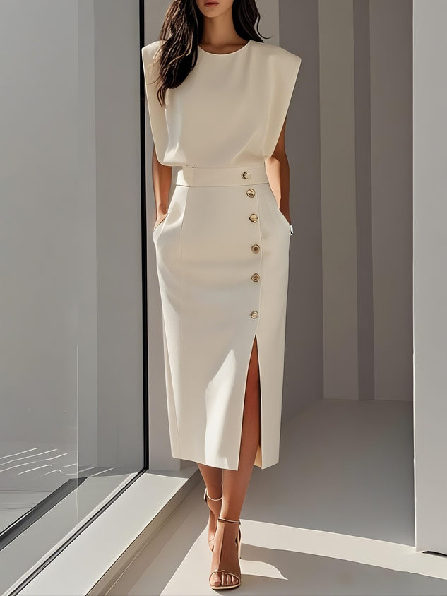 Vestido Midi Sin Mangas Con Botones Frontales Para Mujer | Ideal Para Uso Diario Y Ocasiones