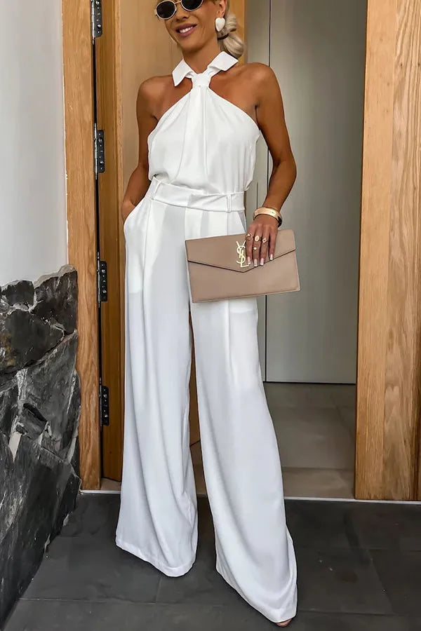 Mono con Cuello Halter y Piernas Anchas para Mujer | Ideal para Eventos y Salidas