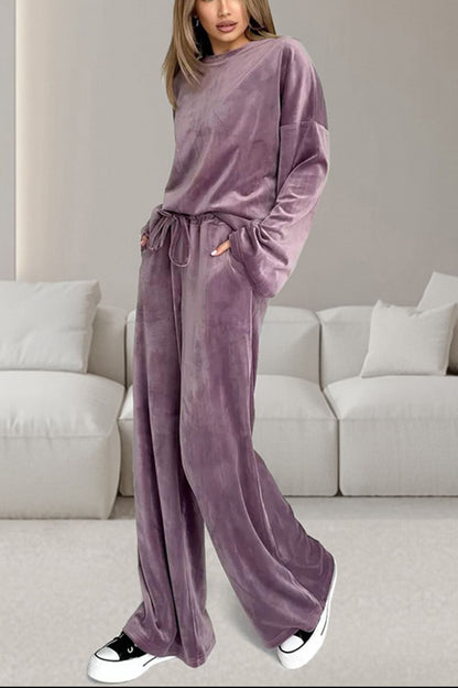 Conjunto De Dos Piezas con Top De Manga Larga y Pantalón con Cordon para Adultos | Ideal para Uso Diario