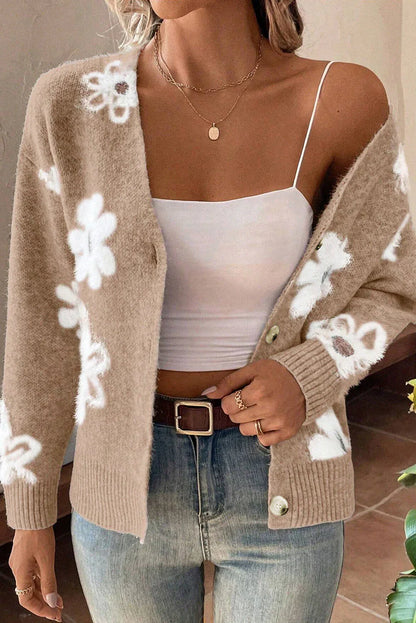 Cárdigan Con Motivo Floral Y Cuello En V Con Botones Para Mujer | Ideal Para Uso Diario