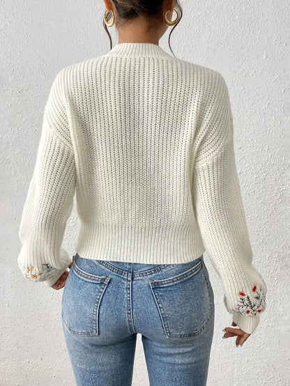 Jersey de Punto con Bordado de Flores para Mujer | Ideal para Primavera y Otoño