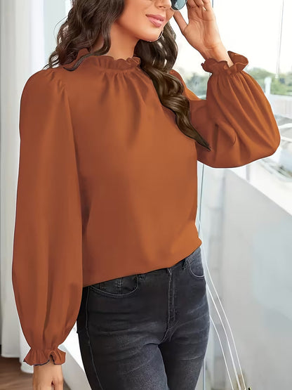 Blusa con Cuello Volanteado y Mangas Abullonadas para Mujeres | Ideal para Uso Diario y Ocasiones Informales
