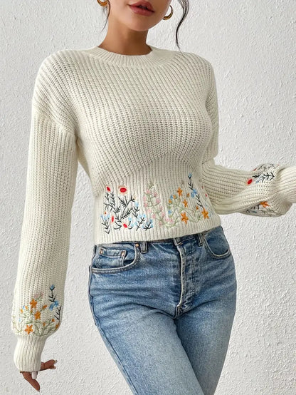 Jersey de Punto con Bordado de Flores para Mujer | Ideal para Primavera y Otoño