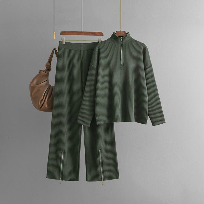 Conjunto de Top con Cremallera y Pantalón de Corte Amplio para Mujer | Ideal para Uso Diario y Salidas Informales