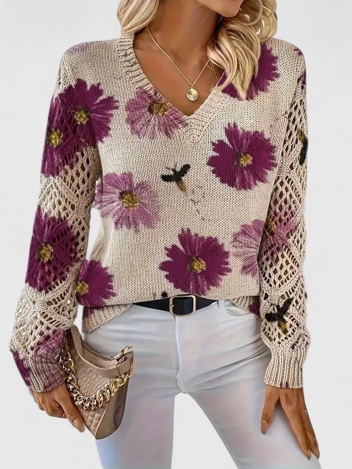 Jersey De Manga Larga Con Motivo Floral Y Cuello En V Para Mujer | Ideal Para Uso Diario