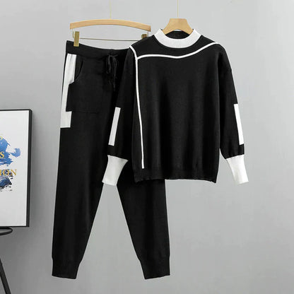 Conjunto de Jersey con Motivo Patchwork y Pantalón para Mujer | Ideal para Otoño