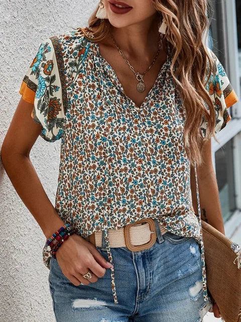 Top De Manga Corta Con Estampado Floral Para Mujer | Ideal Para Uso Diario En Temporada Caliente