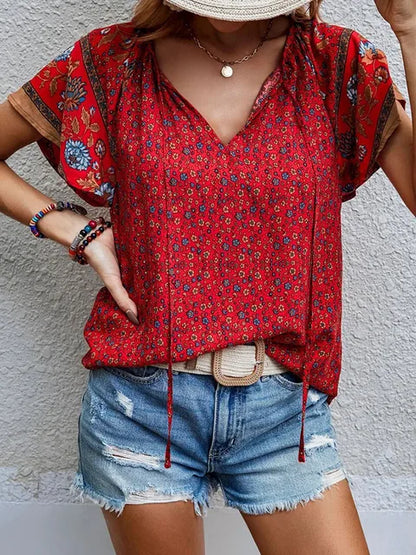 Top De Manga Corta Con Estampado Floral Para Mujer | Ideal Para Uso Diario En Temporada Caliente