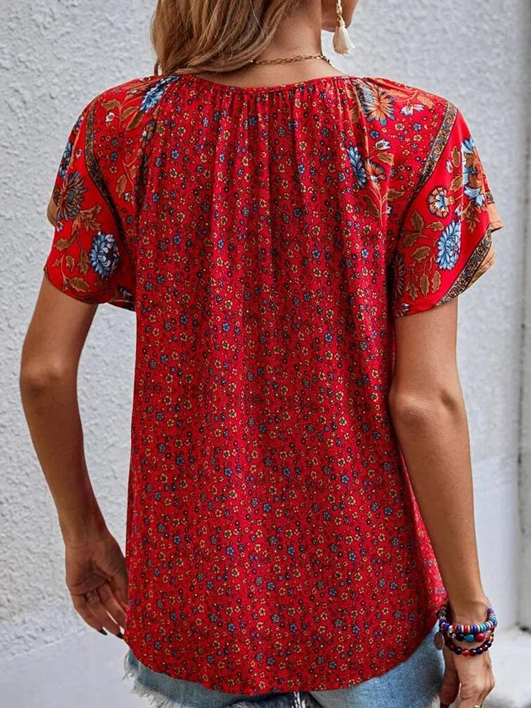Top De Manga Corta Con Estampado Floral Para Mujer | Ideal Para Uso Diario En Temporada Caliente