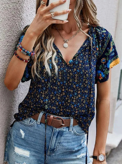 Top De Manga Corta Con Estampado Floral Para Mujer | Ideal Para Uso Diario En Temporada Caliente