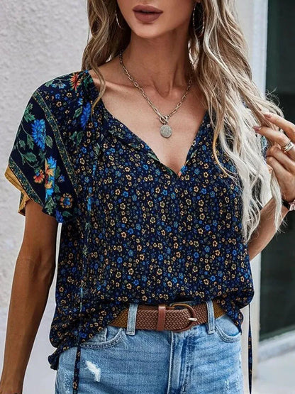 Top De Manga Corta Con Estampado Floral Para Mujer | Ideal Para Uso Diario En Temporada Caliente