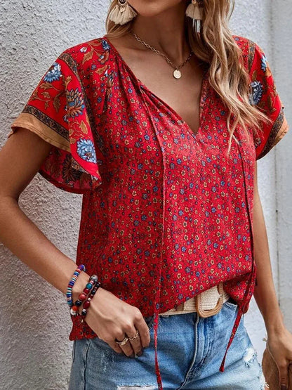 Top De Manga Corta Con Estampado Floral Para Mujer | Ideal Para Uso Diario En Temporada Caliente