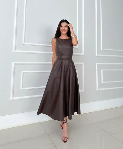 Vestido Midi Sin Mangas Con Corte Ajustado Para Mujer | Ideal Para Uso Diario O Profesional