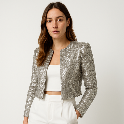Chaqueta Corta Con Superficie De Sequins Y Corte Ajustado Para Mujer | Ideal Para Eventos De Noche Y Ocasiones Festivas