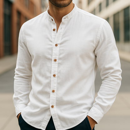Camisa de Manga Larga con Corte Amplio y Cuello Clásico para Hombre | Ideal para Uso Diario e Informal